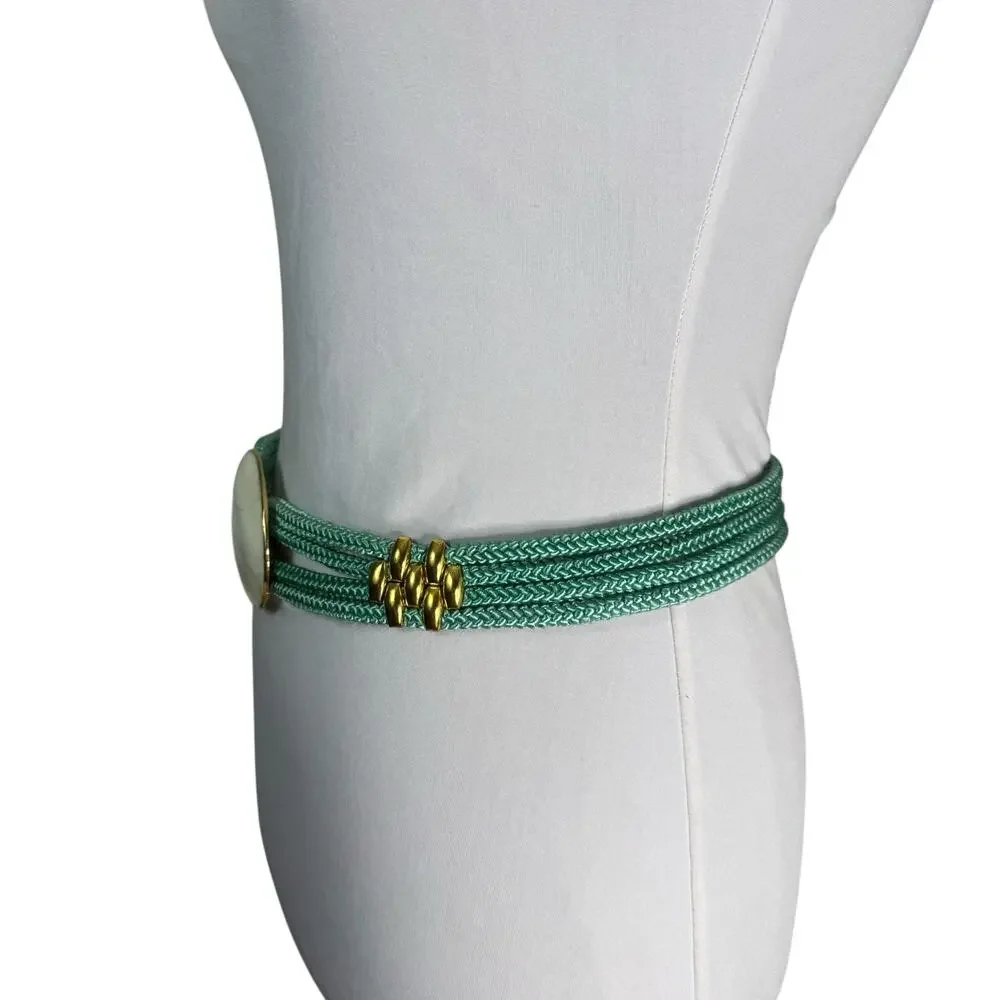 Vintage 1980s Turqoise Shell Boho Retro Statement Belt M